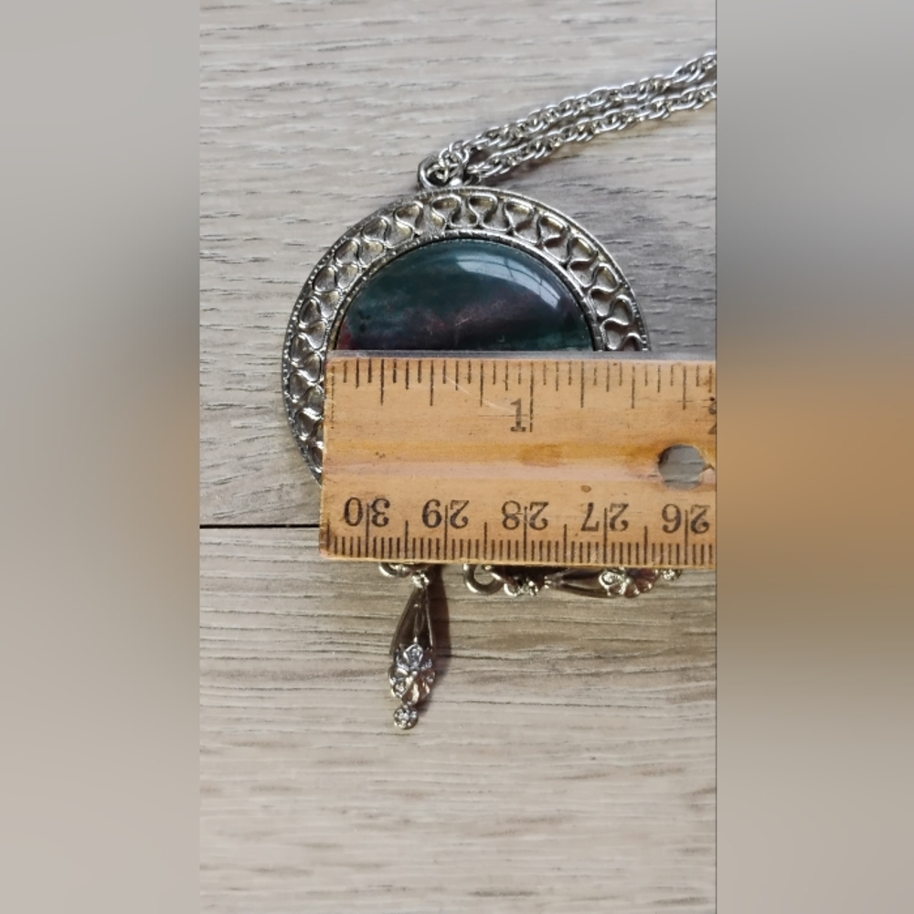 Vintage 15.5" Bloodstone Necklace & Pendant GemstoneSilver Plated Large - Picture 7 of 15